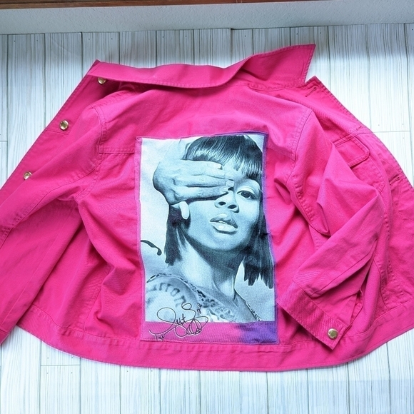 Lisa Left Eye Lopez Custom Cotton Button Down Jacket in Fuschia & Gold Sz Sm NWT - Picture 6 of 11